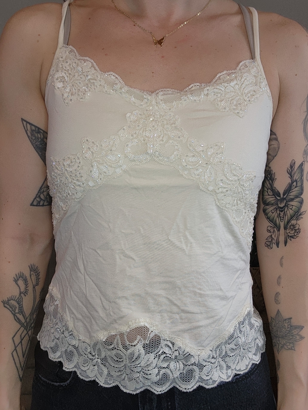 WD.NY White Silk Y2k Lace Trimmed Cami Size Medium